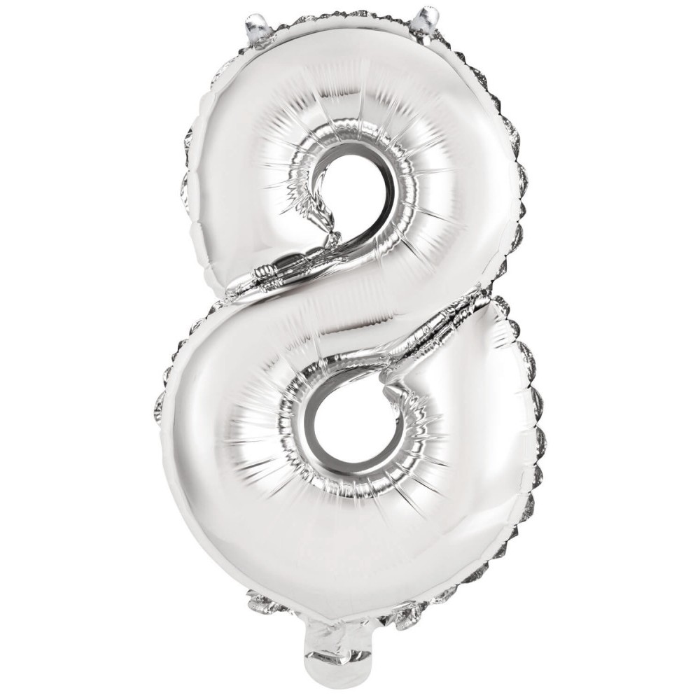 Number Silver, Silver Number 8 Foil Balloon 46 cm