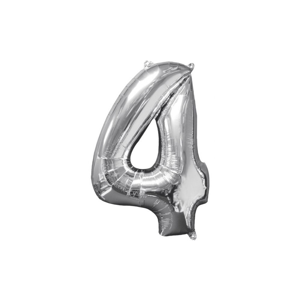 Number Silver Silver number foil balloon 4, 66x45 cm
