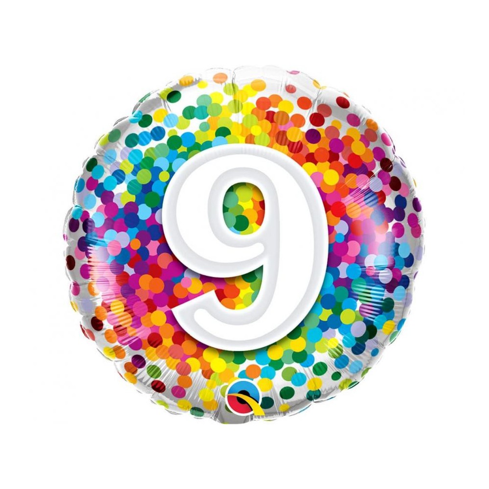 Number Rainbow Confetti Colorful Number 9 Foil Balloon 46 cm