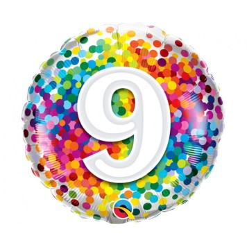 Number Rainbow Confetti Colorful Number 9 Foil Balloon 46 cm