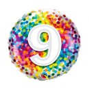 Number Rainbow Confetti Colorful Number 9 Foil Balloon 46 cm