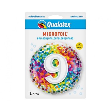 Number Rainbow Confetti Colorful Number 9 Foil Balloon 46 cm