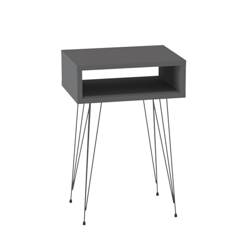 Table de chevet en bois anthracite pieds métal noir 40x30x59 cm
