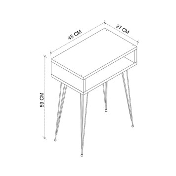 Table de chevet en bois anthracite pieds métal noir 40x30x59 cm
