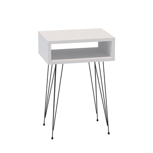 Table de chevet en bois blanche pieds métal noir 40x30x59 cm
