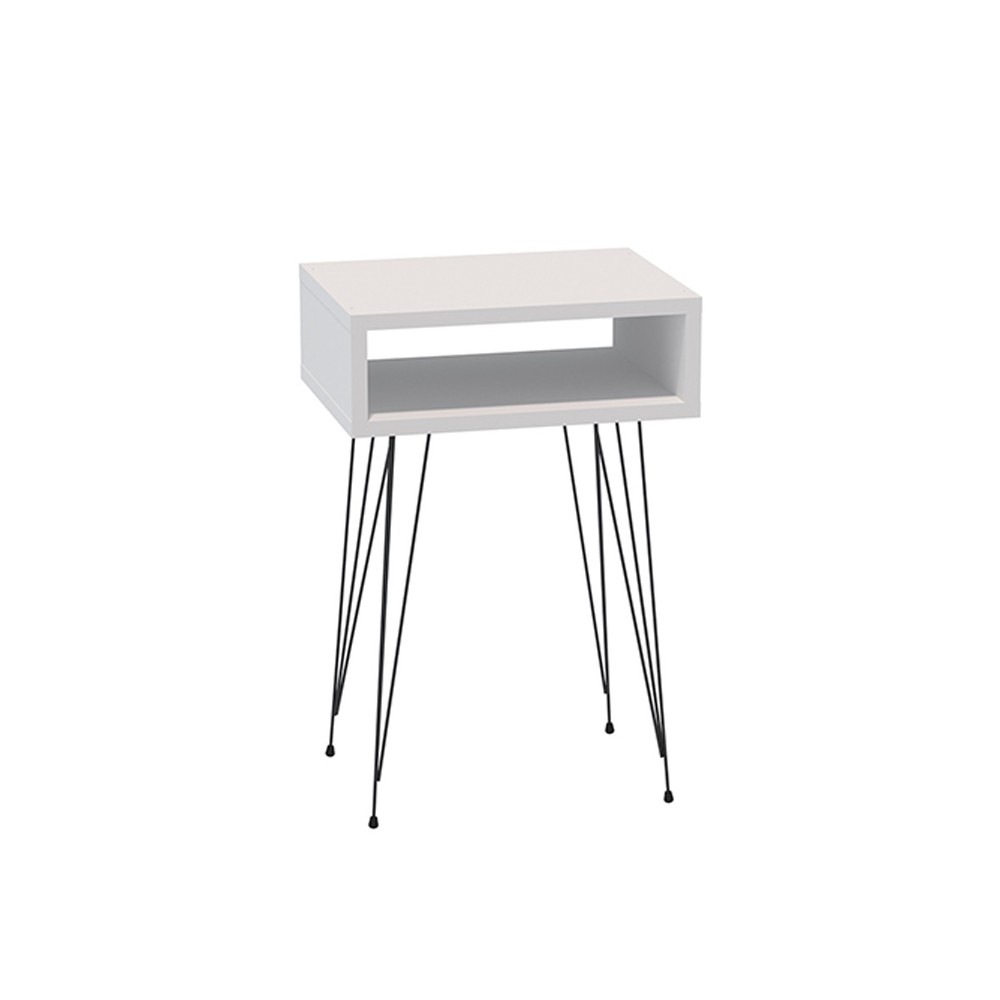 Naida pakoworld bedside table in white shade - black metal legs 40x30x59cm Naida pakoworld bedside table in white shade - black metal legs 40x30x59cm