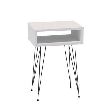 Table de chevet en bois blanche pieds métal noir 40x30x59 cm
