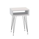 Table de chevet en bois blanche pieds métal noir 40x30x59 cm
