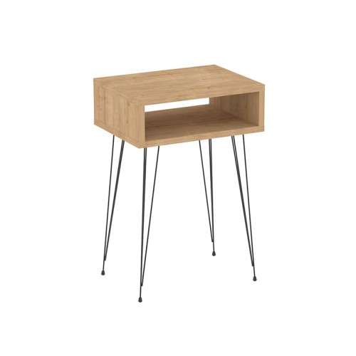 Table de chevet en bois marron pieds métal noir 40x30x59 cm

