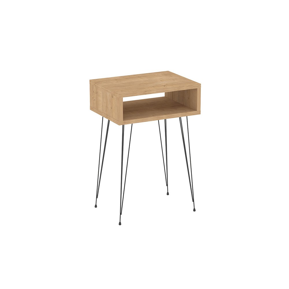 Naida pakoworld bedside table in oak shade - black metal legs 40x30x59cm Naida pakoworld bedside table in oak shade - black metal legs 40x30x59cm
