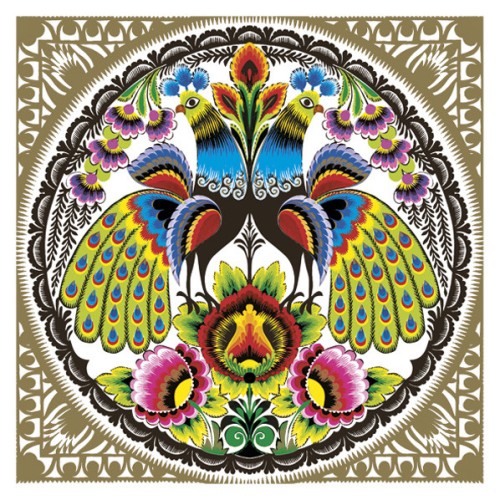 Animals Folk Peacocks Gold napkin 20 pcs 33x33 cm