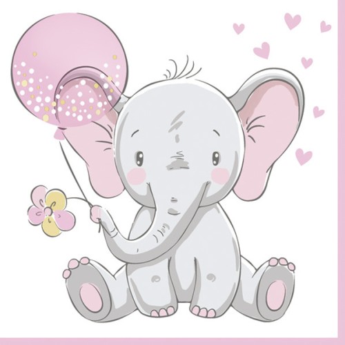 Baby Pink Balloon elephant napkin 20 pcs 33x33 cm