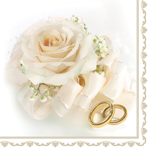 Wedding Rings & White Rose Napkin 20 pcs 33x33 cm