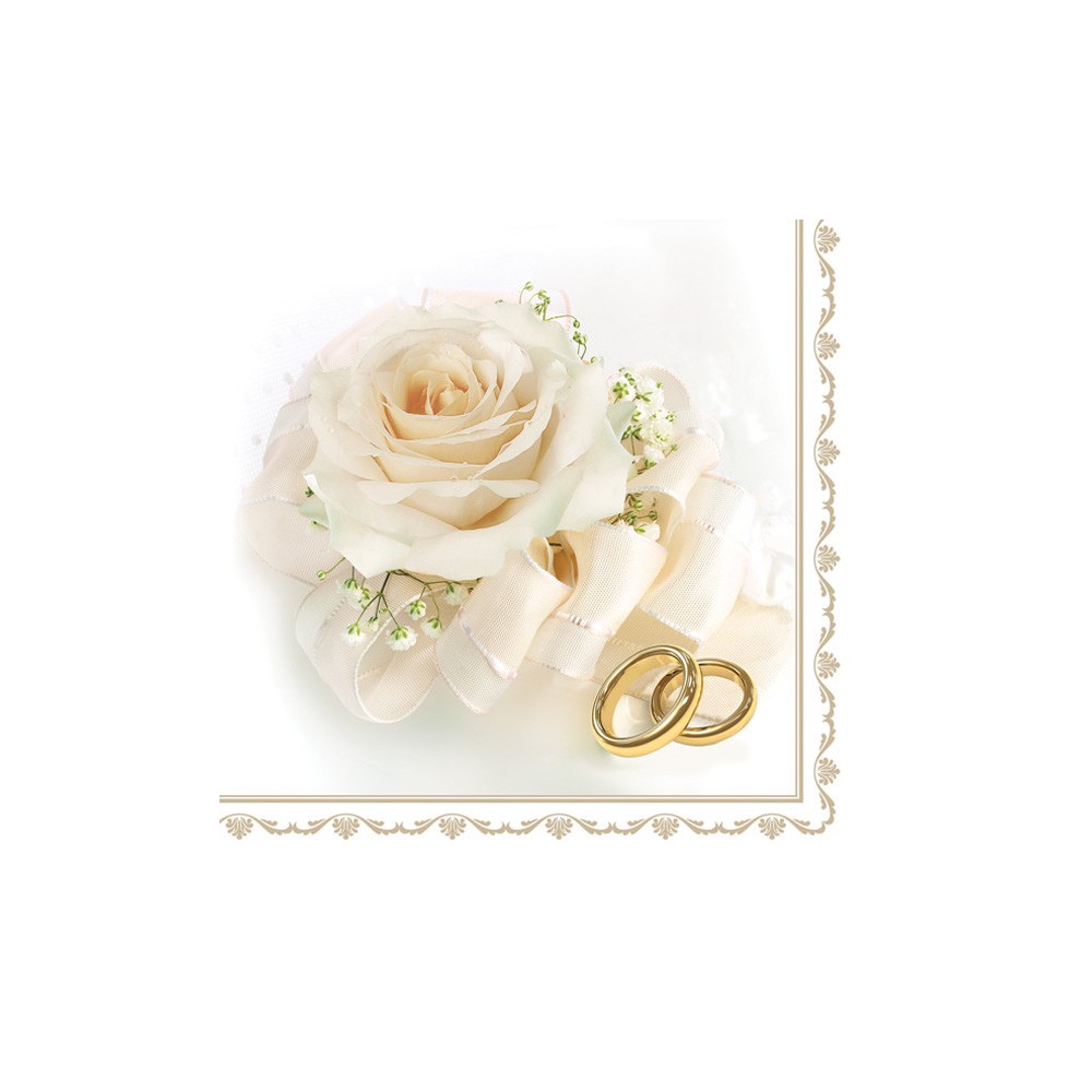 Wedding Rings & White Rose Napkin 20 pcs 33x33 cm