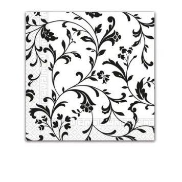 Flower Arabesque Black Black Patterned Napkin 20 pcs 33x33 cm FSC