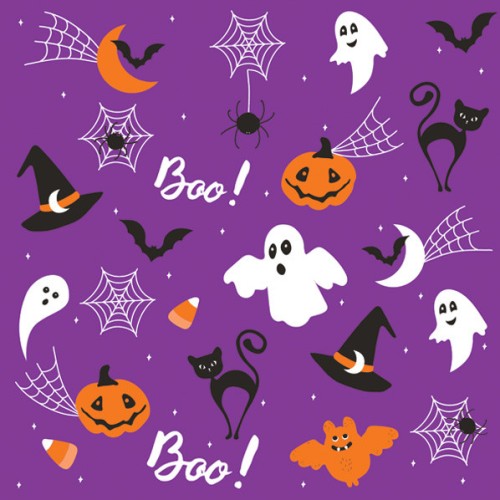 Halloween Graphics on Purple napkin, set of 20, 33x33 cm