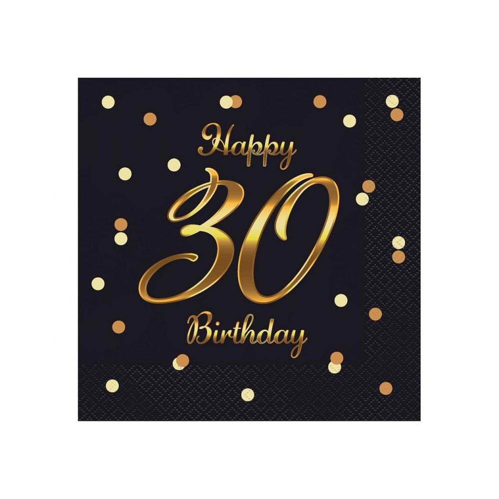 Happy Birthday B&C Black-Gold Happy Birthday 30 Napkin 20 pcs 33x33 cm
