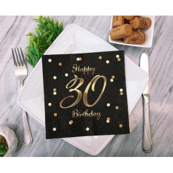 Happy Birthday B&C Black-Gold Happy Birthday 30 Napkin 20 pcs 33x33 cm