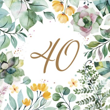 Happy Birthday Floral Frame Happy Birthday 40 napkin set of 20, 33x33 cm