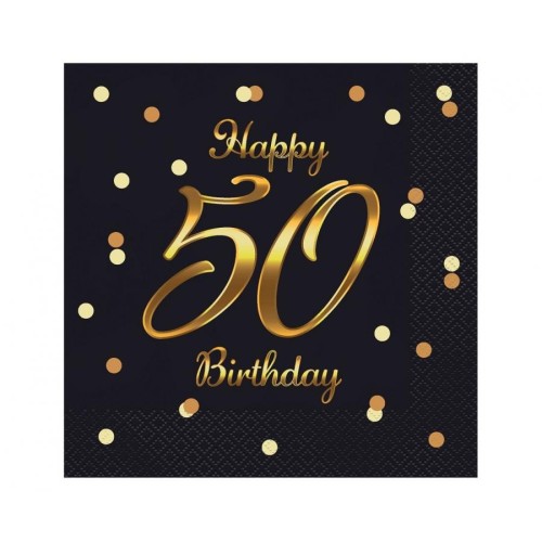 Happy Birthday B&C Gold Happy Birthday 50 Napkin 20 pcs 33x33 cm