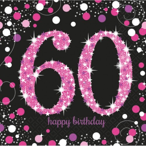Happy Birthday Pink Happy Birthday 60 Napkins Pack of 16, 33x33 cm