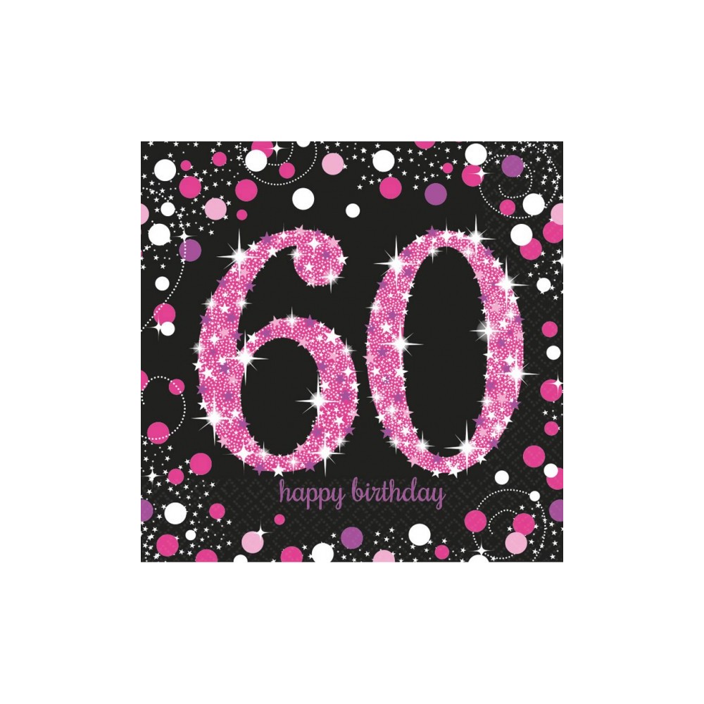 Happy Birthday Pink Happy Birthday 60 Napkins Pack of 16, 33x33 cm