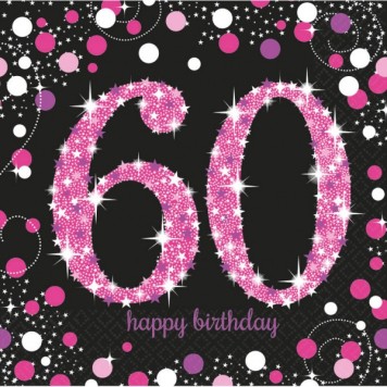 Happy Birthday Pink Happy Birthday 60 Napkins Pack of 16, 33x33 cm