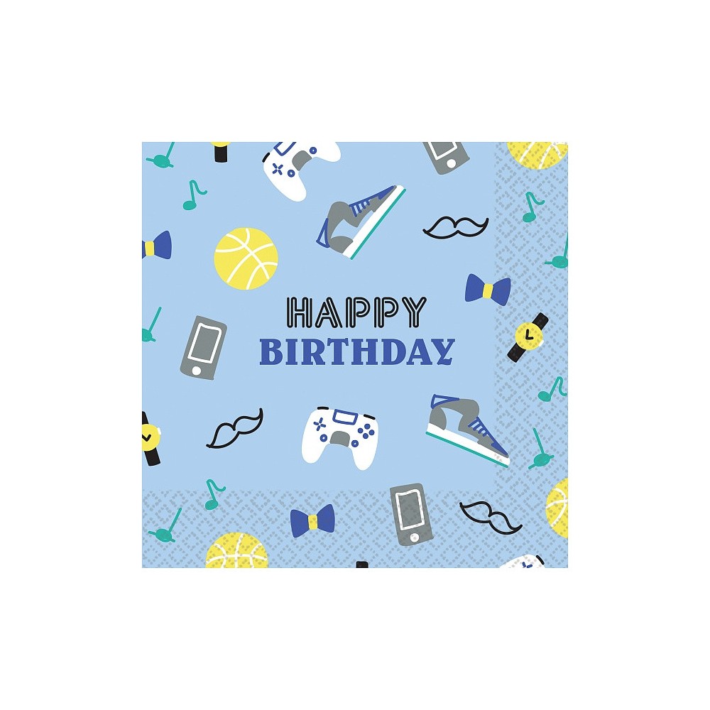 Happy Birthday Blue Happy Birthday napkin set, 16 pieces 33x33 cm