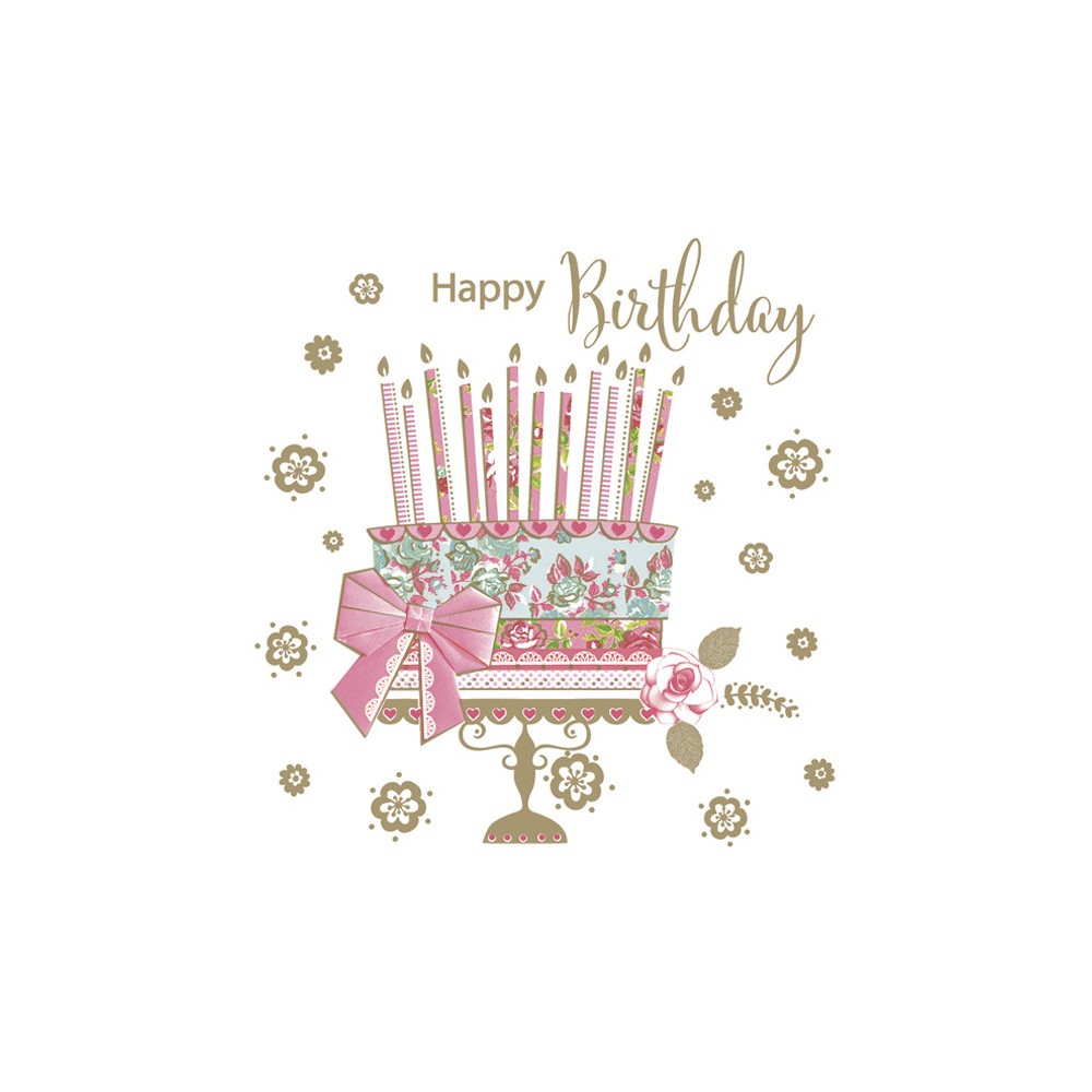 Happy Birthday Cake on Gold Stand napkin 20 pcs 33x33 cm