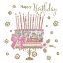 Happy Birthday Cake on Gold Stand napkin 20 pcs 33x33 cm