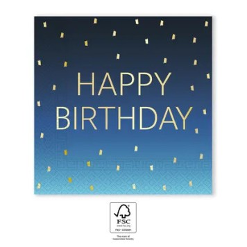 Happy Birthday Golden Blue Happy Birthday napkin 20 pcs 33x33 cm FSC
