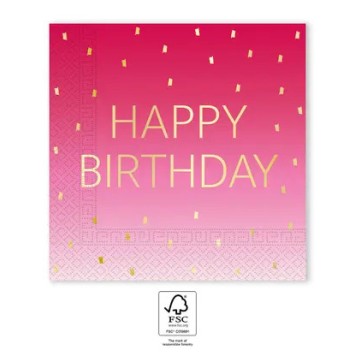 Happy Birthday Golden Pink Happy Birthday napkin 20 pcs 33x33 cm FSC