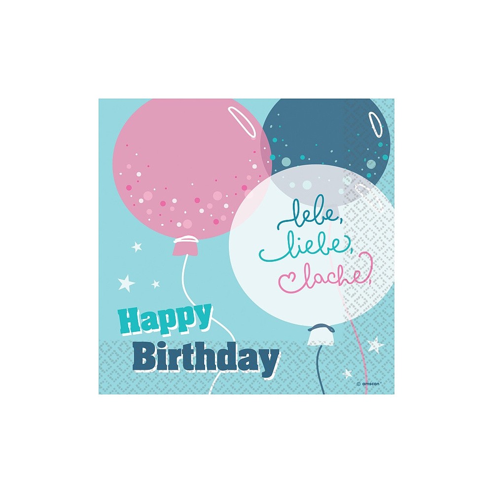 Happy Birthday Lebe, Liebe, Lache Happy Birthday napkins 16-pack 33x33 cm