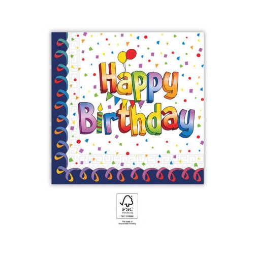 Happy Birthday Multicolor Happy Birthday napkin 20 pcs 33x33 cm FSC