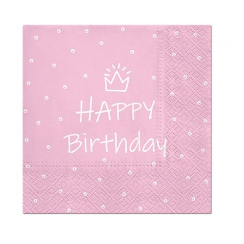 Happy Birthday Light Pink Happy Birthday Pink Napkin 20 pcs 33x33 cm