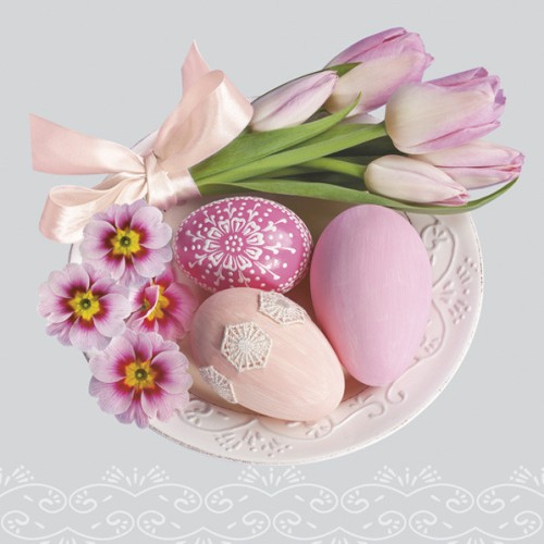 Easter Pink Tulips and Primroses napkin 20 pcs 33x33 cm