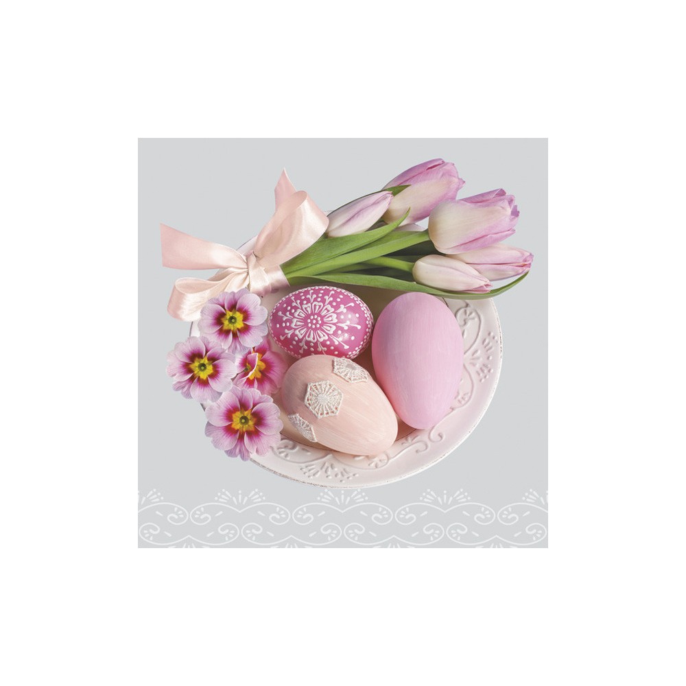Easter Pink Tulips and Primroses napkin 20 pcs 33x33 cm