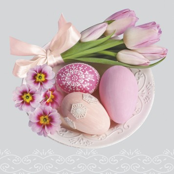 Easter Pink Tulips and Primroses napkin 20 pcs 33x33 cm