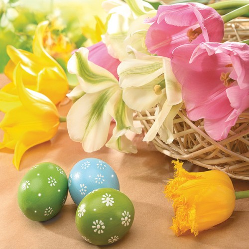 Easter Tulips & Eggs napkin set of 20 33x33 cm