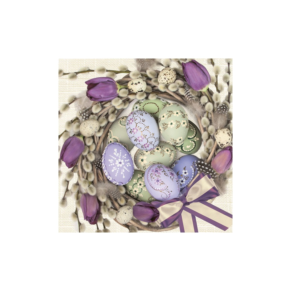 Easter Violet Tulips Wreath napkin 20 pcs 33x33 cm