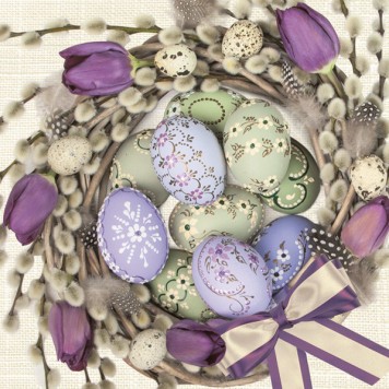 Easter Violet Tulips Wreath napkin 20 pcs 33x33 cm