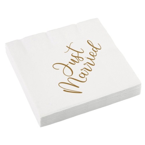Wedding Gold Just Married napkins, pack of 16, 33x33 cm