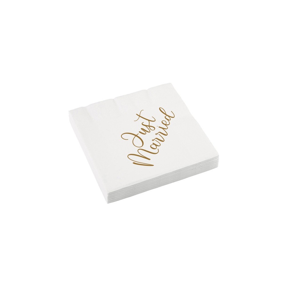 Wedding Gold Just Married napkins, pack of 16, 33x33 cm