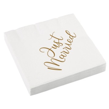 Wedding Gold Just Married napkins, pack of 16, 33x33 cm