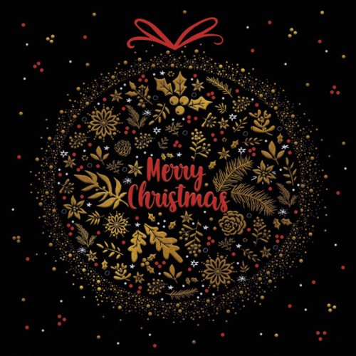 Christmas Bauble on Black napkins, pack of 20, 33x33 cm