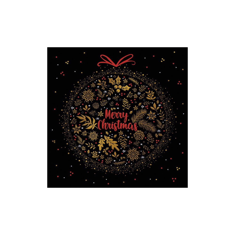 Christmas Bauble on Black napkins, pack of 20, 33x33 cm