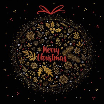 Christmas Bauble on Black napkins, pack of 20, 33x33 cm