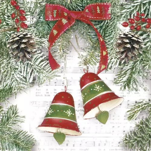 Christmas Bells on Music Notes napkins, pack of 20, 33x33 cm