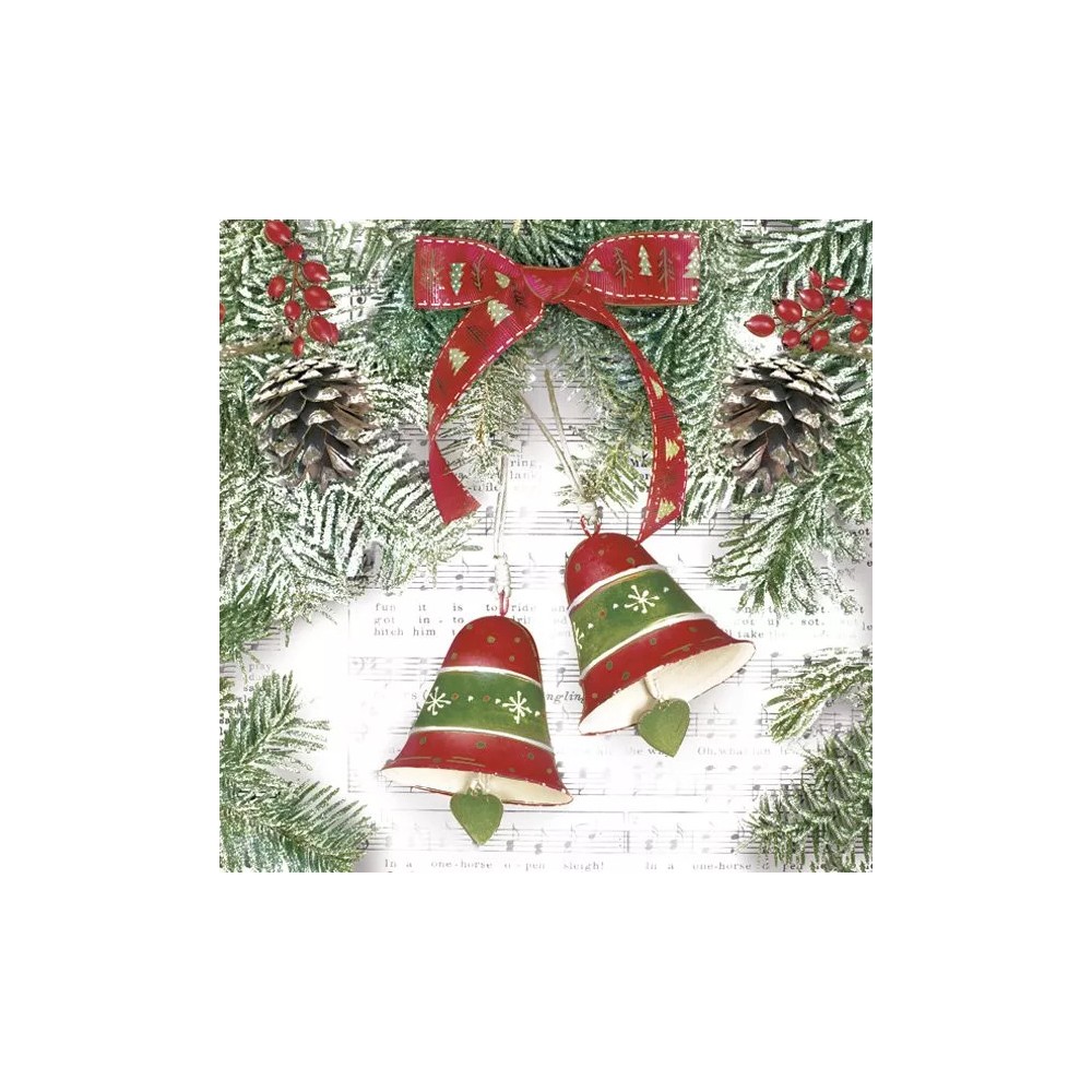 Christmas Bells on Music Notes napkins, pack of 20, 33x33 cm