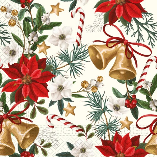 Christmas Bells with Flowers napkin set of 20 33x33 cm